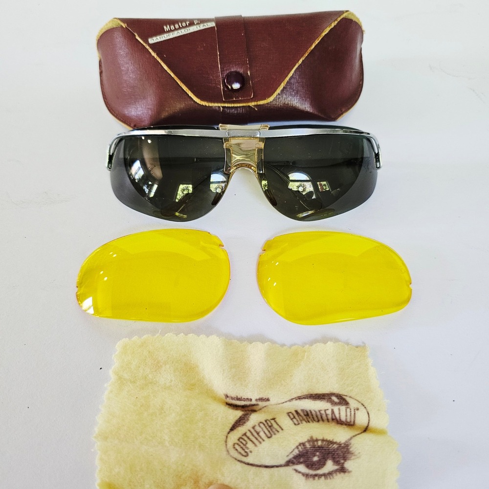 Vtg 60s Baruffaldi Sunglasses Italy Interchangeable Lenses Rimless Aviator Sport